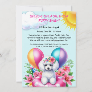 Puppy Splash Anniversaire Pool Party Invitation