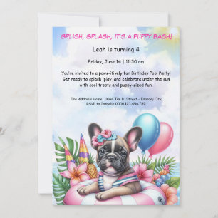 Puppy Splash Anniversaire Pool Party Invitation