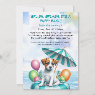 Puppy Splash Anniversaire Pool Party Invitation