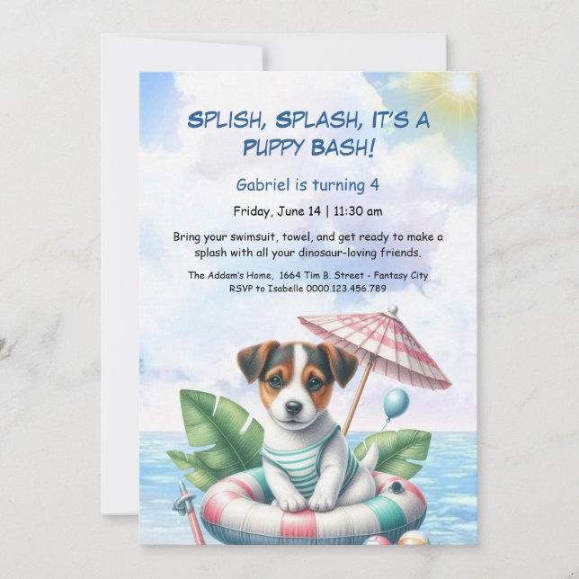 Puppy Splash Anniversaire Pool Party Invitation (Devant)
