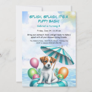 Puppy Splash Anniversaire Pool Party Invitation