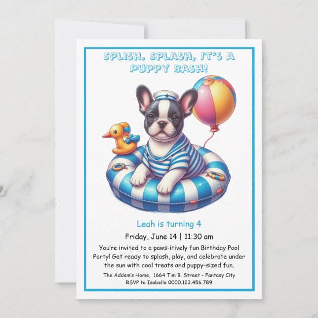 Puppy Splash Anniversaire Pool Party Invitation (Devant)