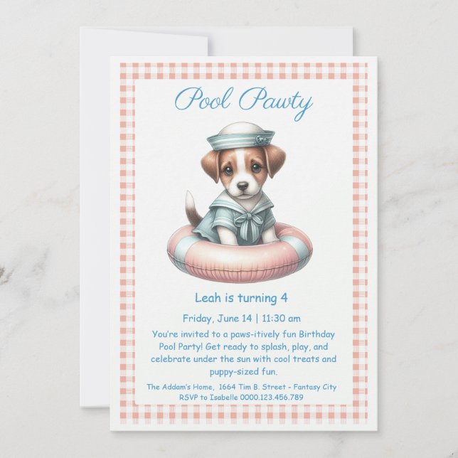 Puppy Splash Anniversaire Pool Party Invitation (Devant)