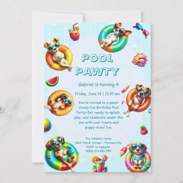 Puppy Splash Anniversaire Pool Party Invitation (Devant)