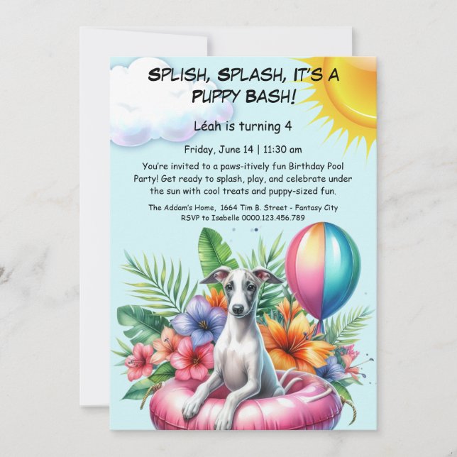 Puppy Splash Anniversaire Pool Party Invitation (Devant)