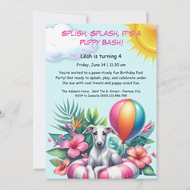 Puppy Splash Anniversaire Pool Party Invitation (Devant)