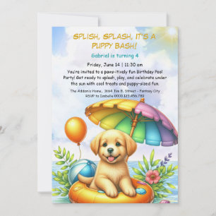 Puppy Splash Anniversaire Pool Party Invitation