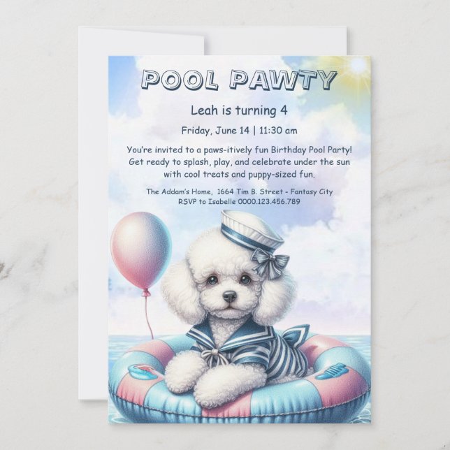 Puppy Splash Anniversaire Pool Party Invitation (Devant)