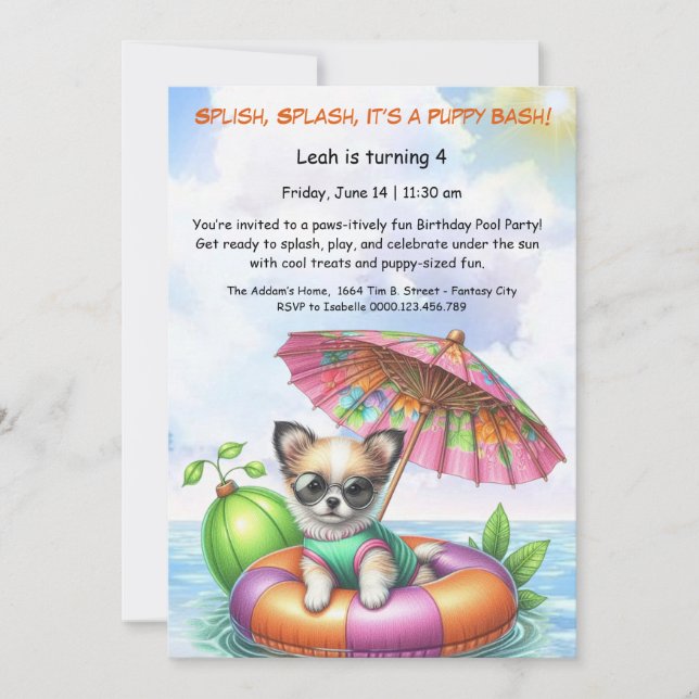Puppy Splash Anniversaire Pool Party Invitation (Devant)
