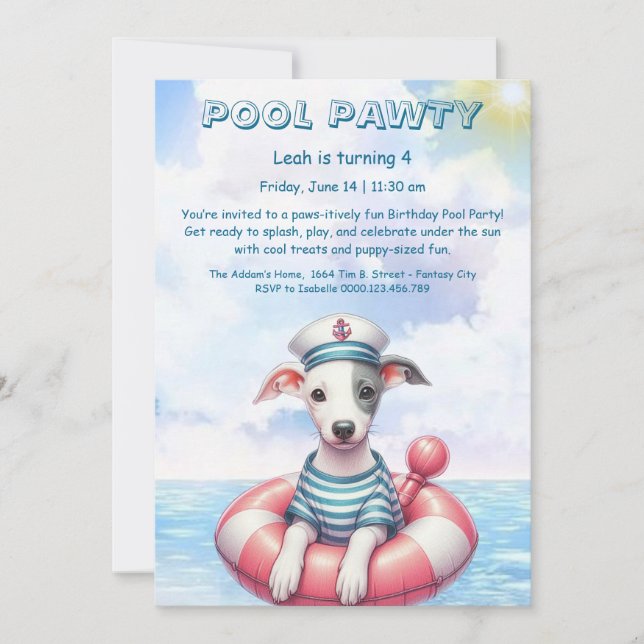 Puppy Splash Anniversaire Pool Party Invitation (Devant)