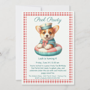 Puppy Splash Anniversaire Pool Party Invitation