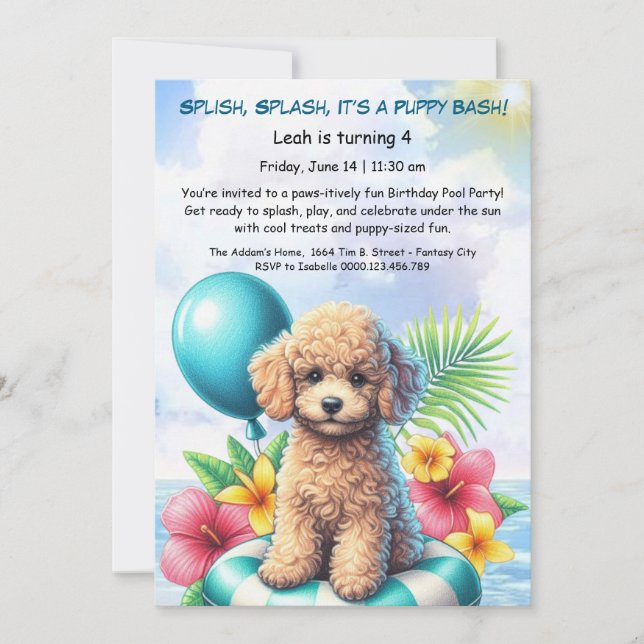 Puppy Splash Anniversaire Pool Party Invitation (Devant)