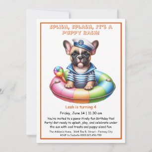 Puppy Splash Anniversaire Pool Party Invitation