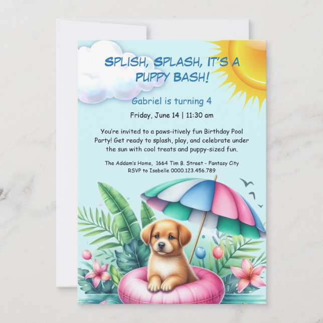Puppy Splash Anniversaire Pool Party Invitation (Devant)