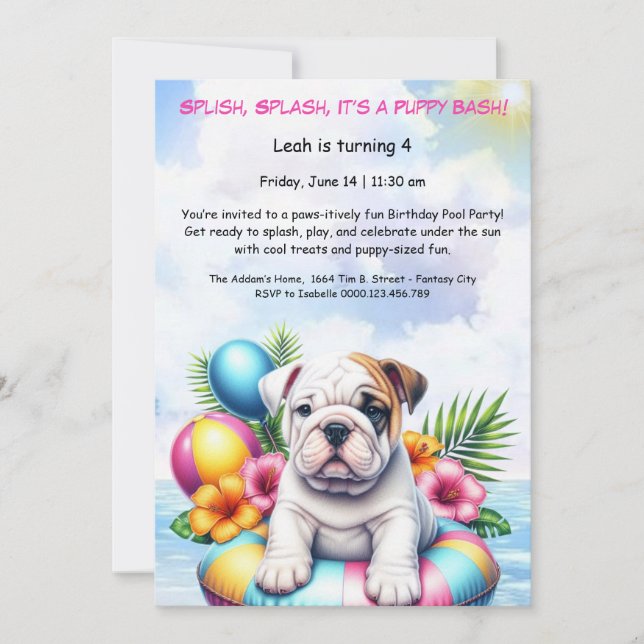 Puppy Splash Anniversaire Pool Party Invitation (Devant)