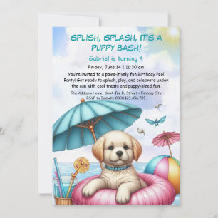 Puppy Splash Anniversaire Pool Party Invitation