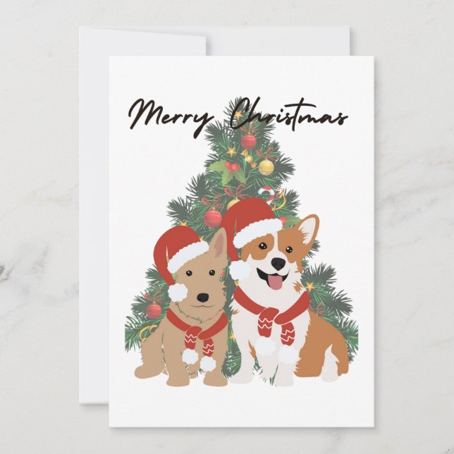 Pups de Noël - Corgi et Terrier - Carte de vacance (Devant)