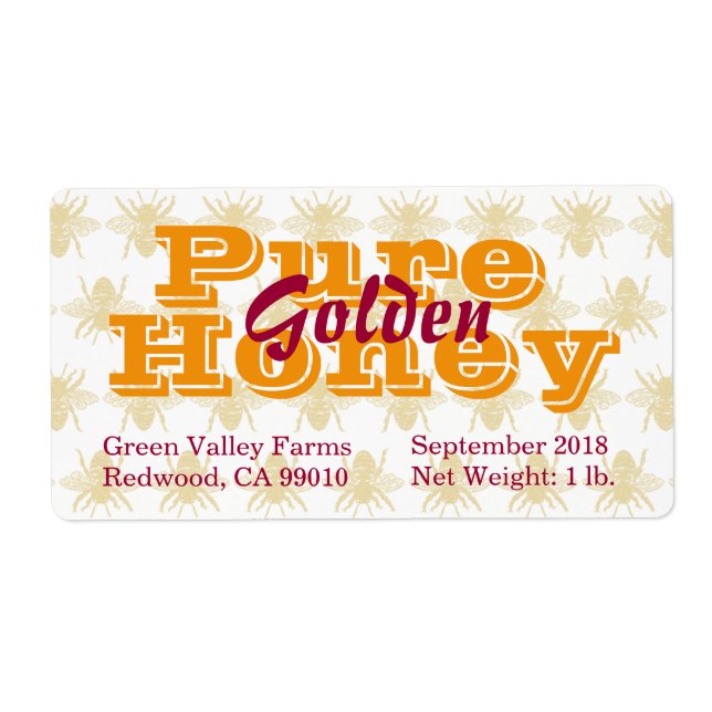 Pure Golden Honey Jar Étiquettes alimentaires (Devant)
