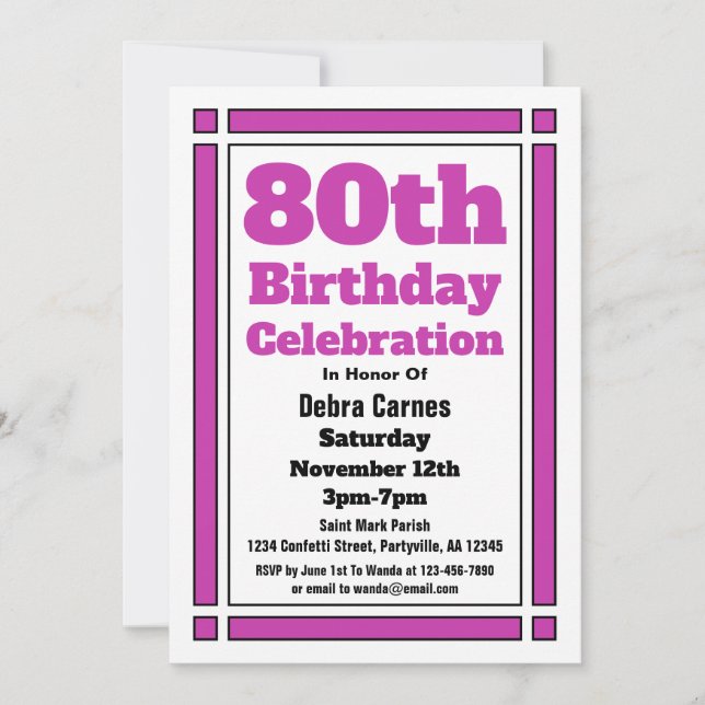 Purple 80e anniversaire Invitation (Devant)