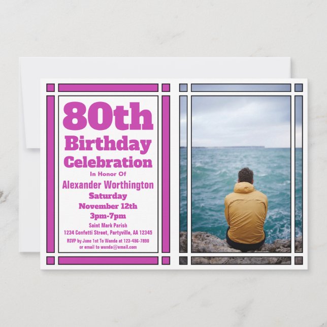 Purple 80e anniversaire Invitation de fête (Devant)