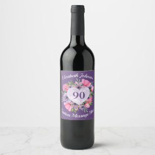 Purple 90e anniversaire Vin bouteille Étiquettes