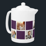 Purple À damiers Famille Photo Collage Vacances<br><div class="desc">Teapot photo à damiers violet personnalisé. Un cadeau parfait pour votre famille, vos grands-parents ou vos jeunes mariés. Autres options de couleurs disponibles. Personnalisez facilement notre théière à damiers violet avec vos photos. INFO : Les images de portrait et de paysage fonctionneront dans la mesure où le point focal est...</div>