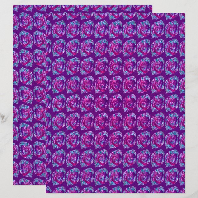 Purple Abstract Roses Scrapbook Paper 2-Sided Page (Devant / Derrière)
