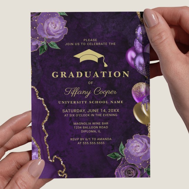 Purple Agate Photo Graduation Party Invitation (Créateur téléchargé)