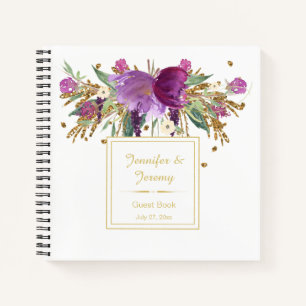 Purple Amethyst Gold Floral Livre d'invités