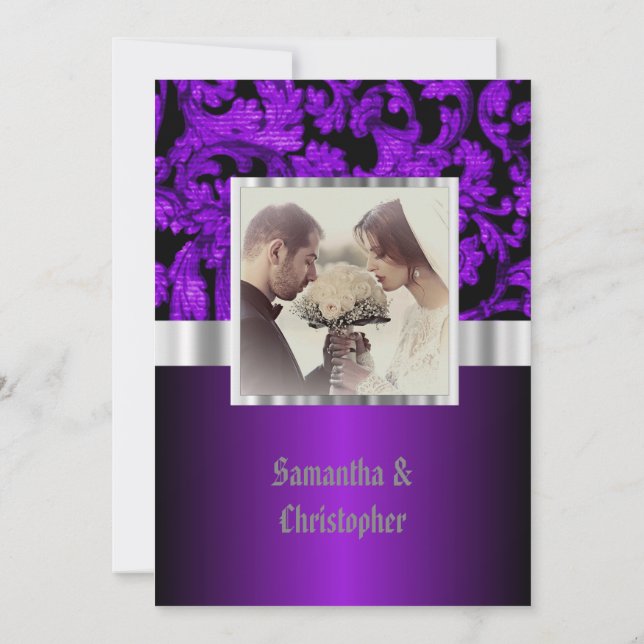 Purple and black gothic wedding photo invitation (Dos)