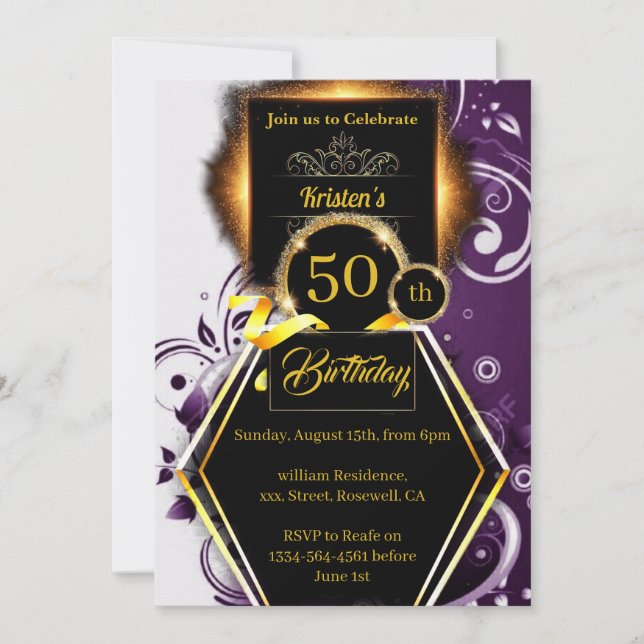 Purple and Gold 50e anniversaire Invitation (Devant)