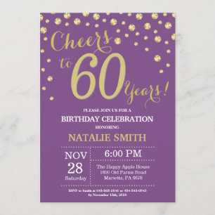 Purple and Gold 60th Birthday Diamond Invitation