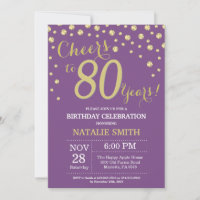 Purple and Gold 80th Birthday Diamond Invitation