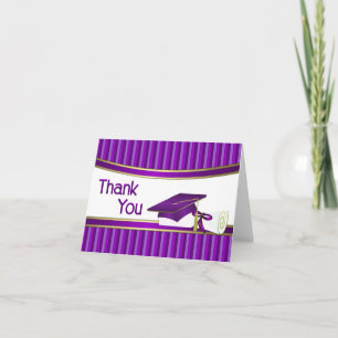 Purple and Gold Stripe Graduation Merci Cartes
