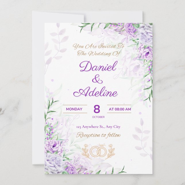 Purple and Green elegant wedding invitation (Devant)