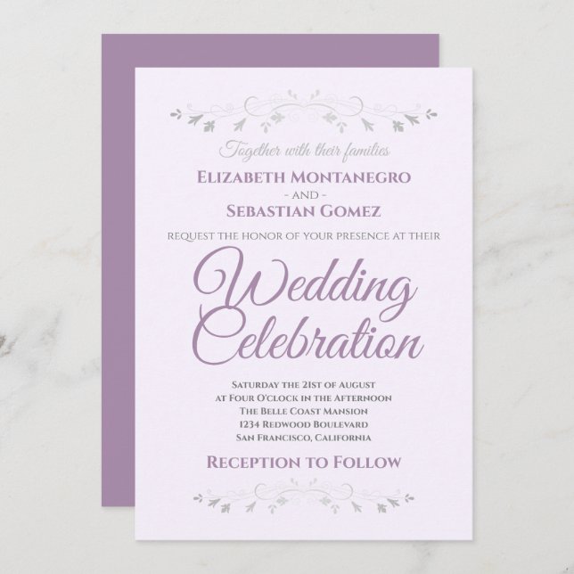 Purple and Grey Simple Elégant Mariage Invitation (Devant / Derrière)