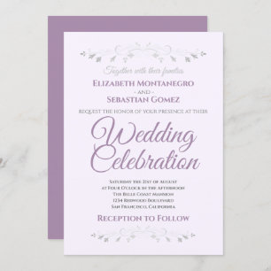 Purple and Grey Simple Elégant Mariage Invitation