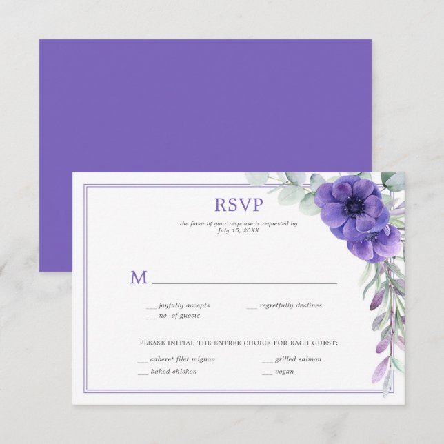 Purple Anémone vert double cadre RSVP (Devant / Derrière)