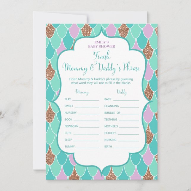 Purple Aqua Mermaid Baby shower Invitation de jeu (Devant)