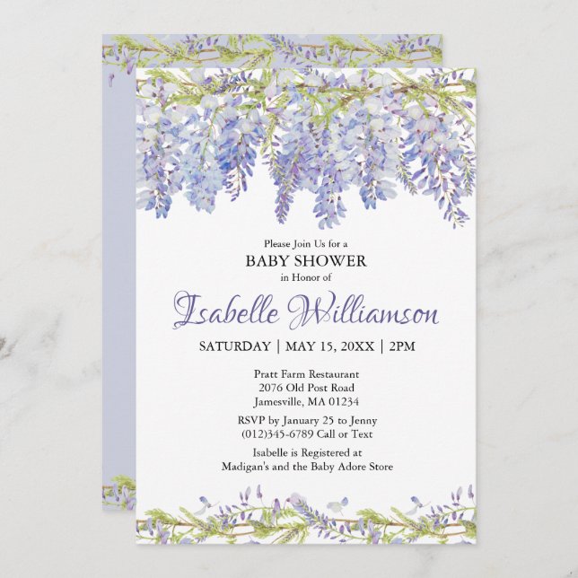 Purple Aquarelle Floral Baby Shower Invitations (Devant / Derrière)