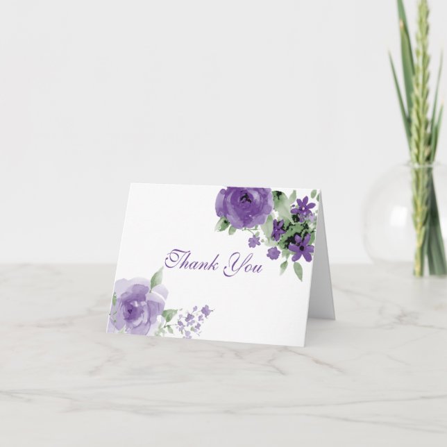 Purple Aquarelle Florale Merci Cartes (Devant)
