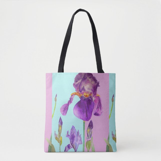 Purple Aquarelle Iris Fleurs Filles Sac Floral (Devant)