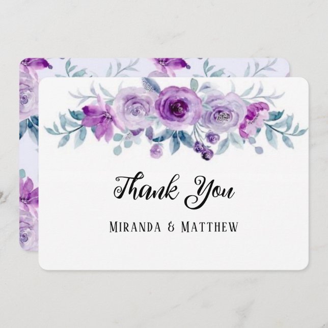 Purple Aquarelle Peony Mariage Merci Cartes (Devant / Derrière)