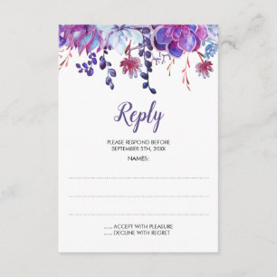 Purple Aquarelle Succulents Mariage Répondre Carte