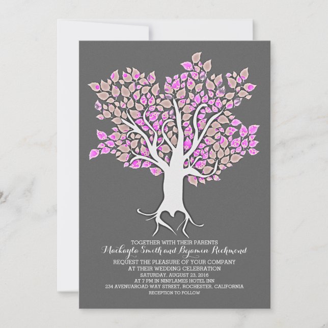 Purple arbre élégant mariage moderne invitations (Devant)