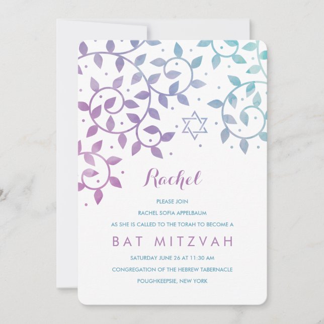 Purple + Arbre Turquoise de vie Invitations Bat mi (Devant)