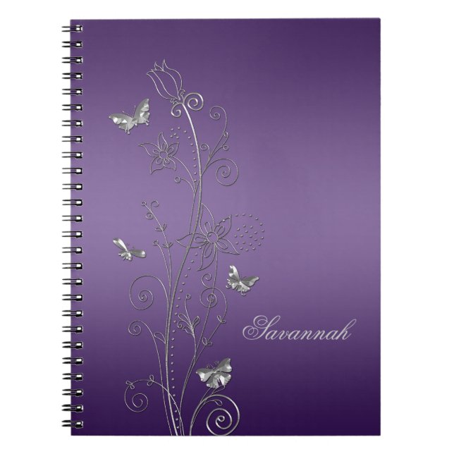 Purple Avec Carnets De Papillons Floraux Argent (Devant)