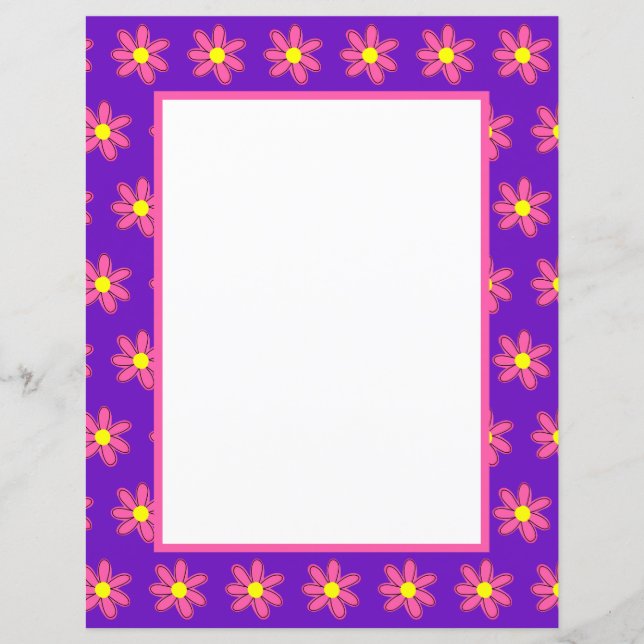 Purple avec Fleurs roses Papier à lettres (Devant)
