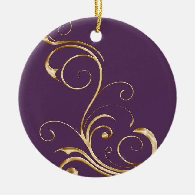 Purple avec Ornate Gold Frotts Ornement de Noël (Devant)