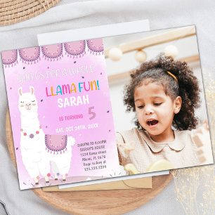 Purple Back Llama Anniversaire Invitations avec ph